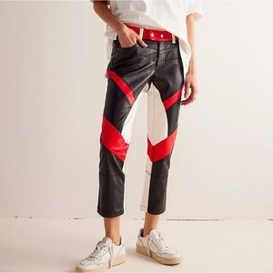NWT Free People We The Free Color Block Rebel Vegan Pants - Black